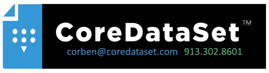 CoreDataSet logo with contact info